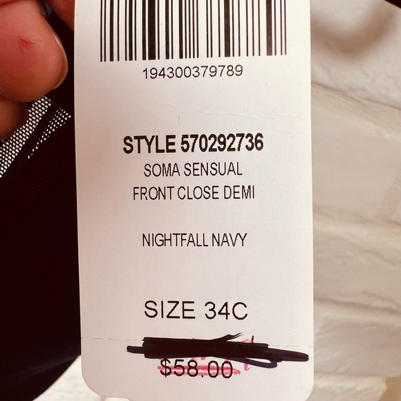 NWT Soma Sensual Front Close Lined Underwire Racerback Demi Bra 34 C Navy #0449 - Picture 9 of 13